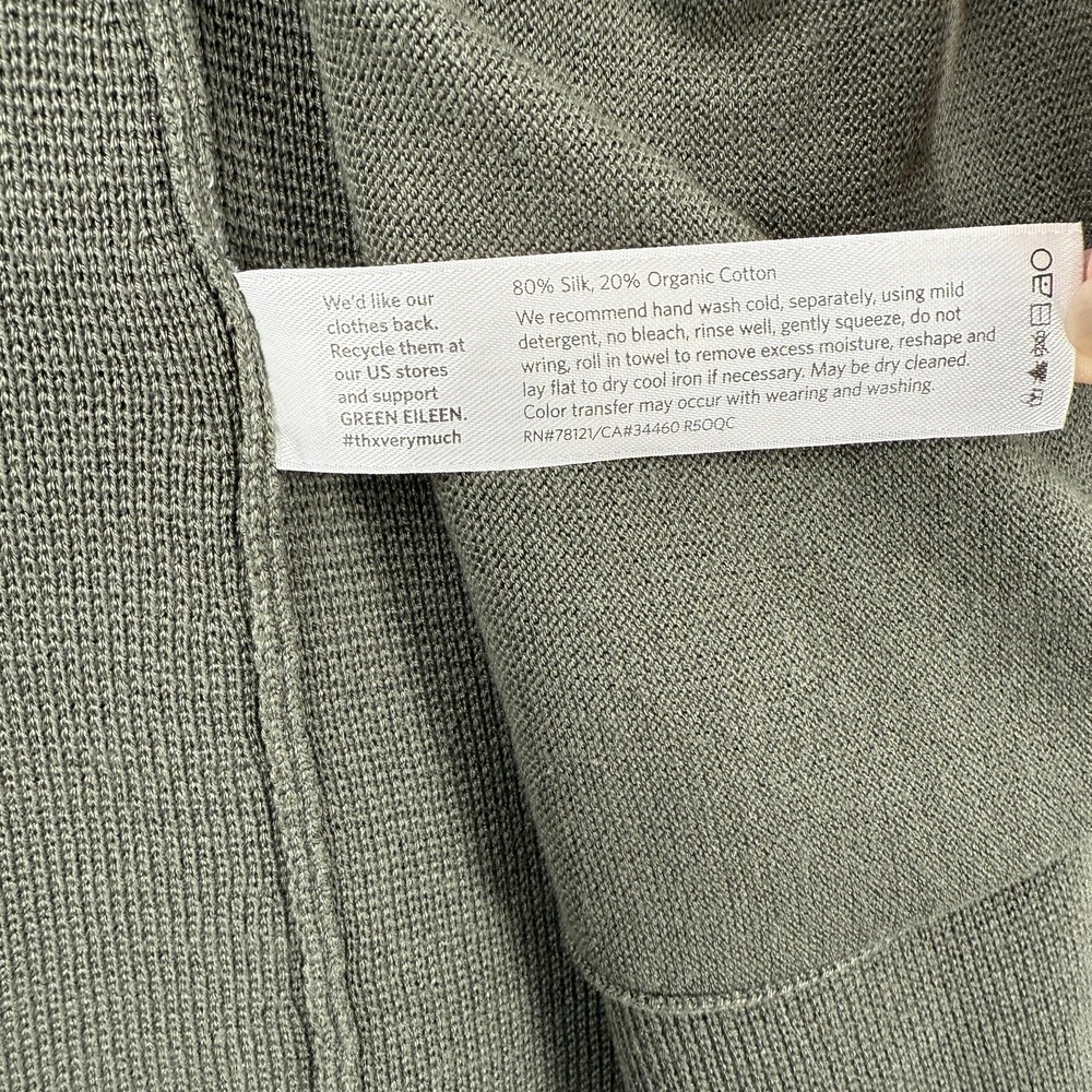 Eileen Fisher Olive Green Open-Front Knit Cardigan - Picture 4 of 9
